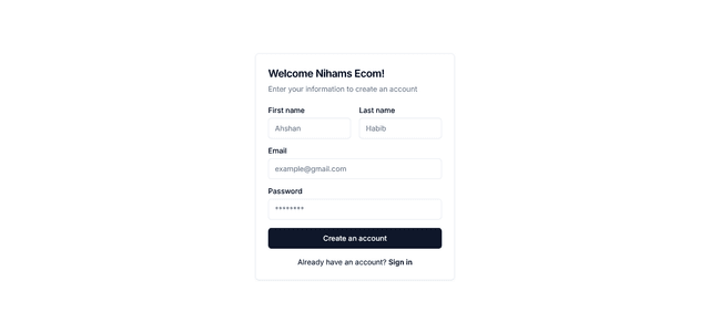 Nihams Ecommerce Website